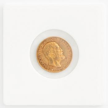 A Swedish, gold coin, 10 kronor, 1901.