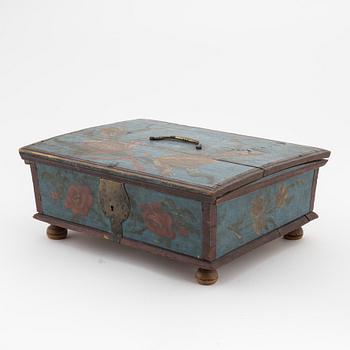 A Swedish painted wooden box, circa 1800.