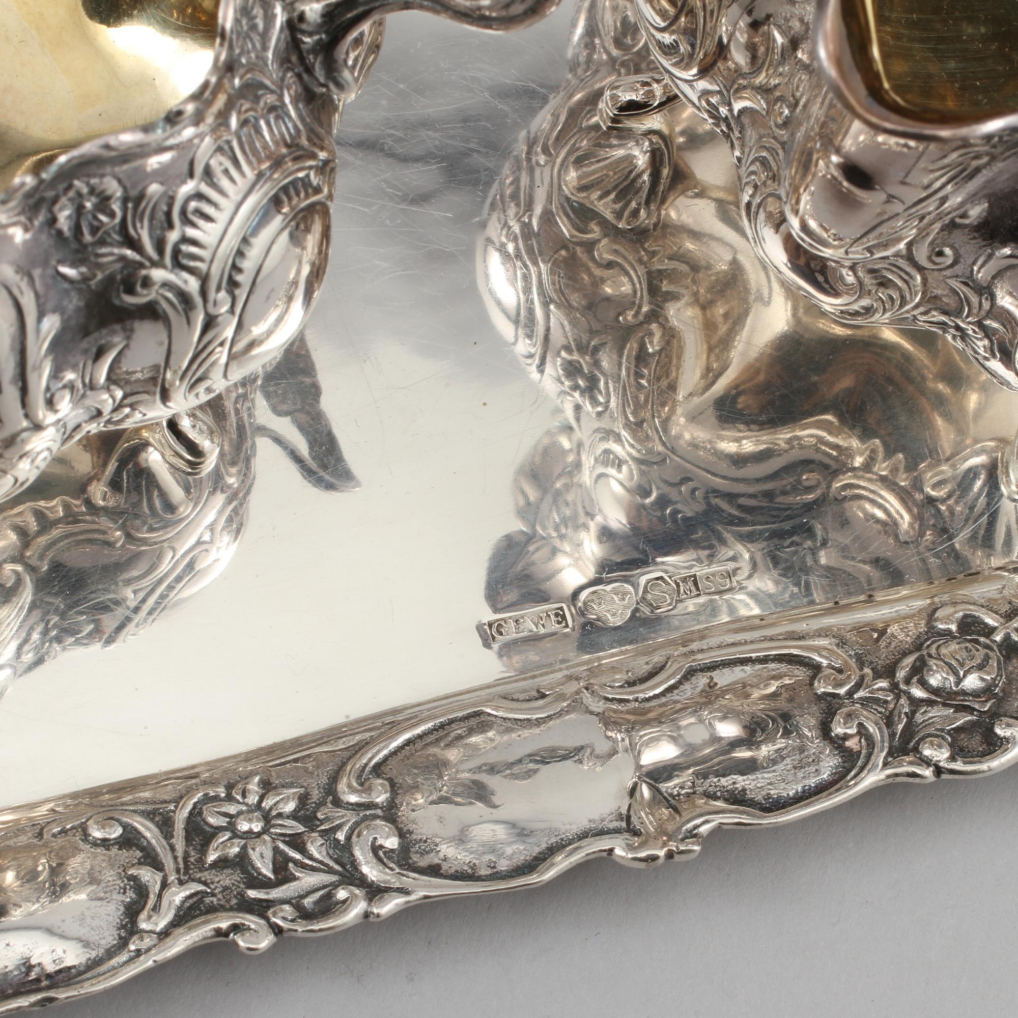 KAFFESERVIS, 4 delar, silver, rokokostil, Gewe, Malmö, 1965/1968, total vikt 1435 gram.
