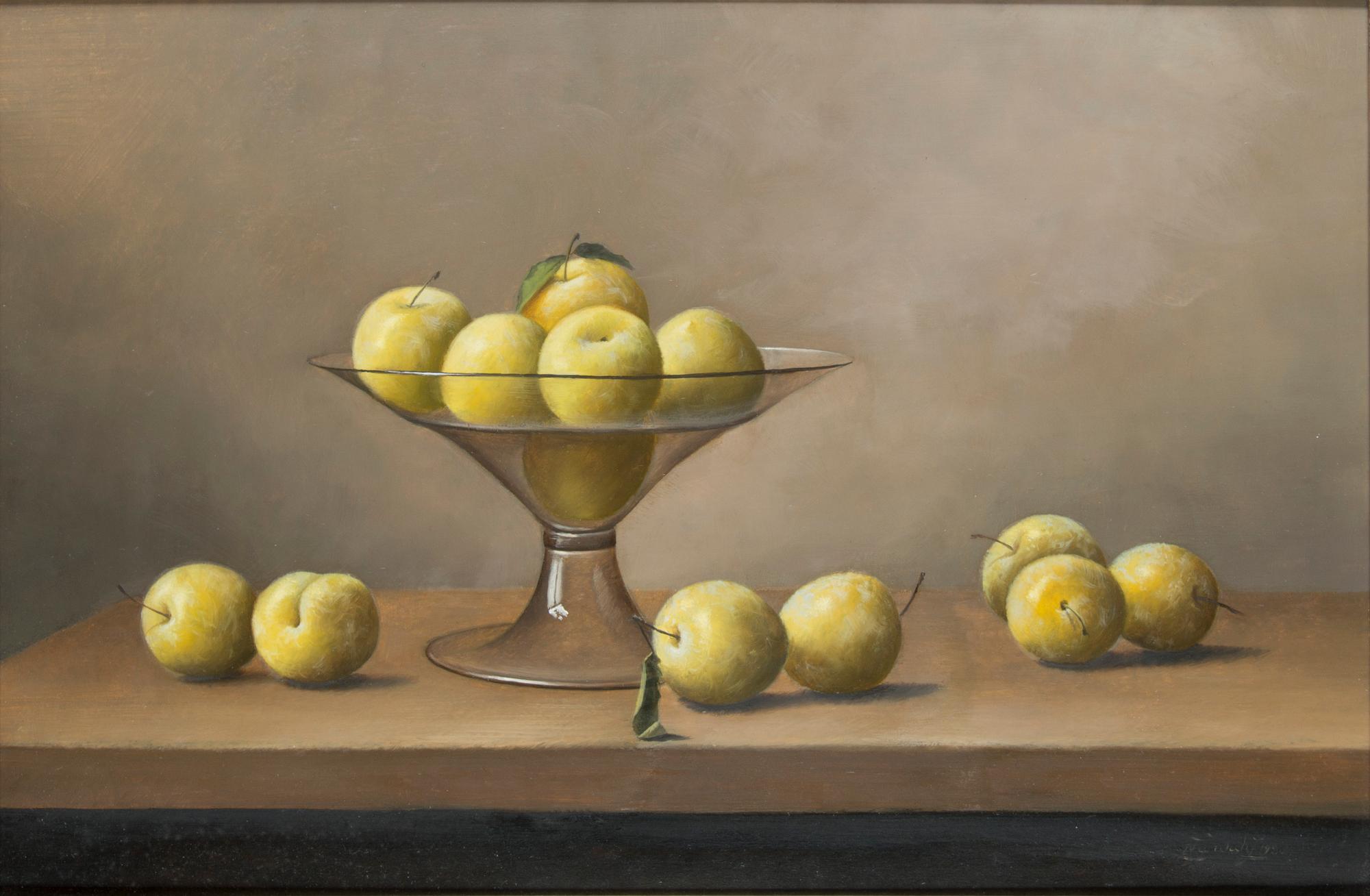 Nadine Lundahl, Nature morte med gula plommon.