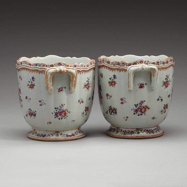 A pair of famille rose wine coolers, Qing dynasty, Qianlong (1736-95).