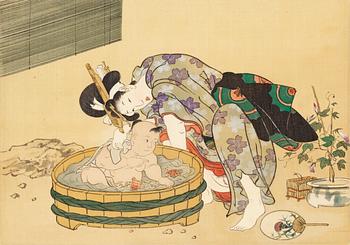 KONSTNÄR FRÅN UTAGAWA SKOLAN,
Shunga album, Japan, sen Edo (1603 - 1868) eller Meiji (1868-1912).
12 målningar på siden.