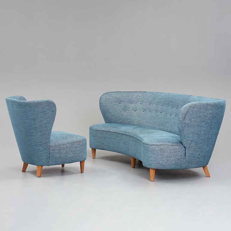 Johannes Brynte, a Swedish Modern sofa and chair for  Bryntes Möbler, Gävle, 1946.