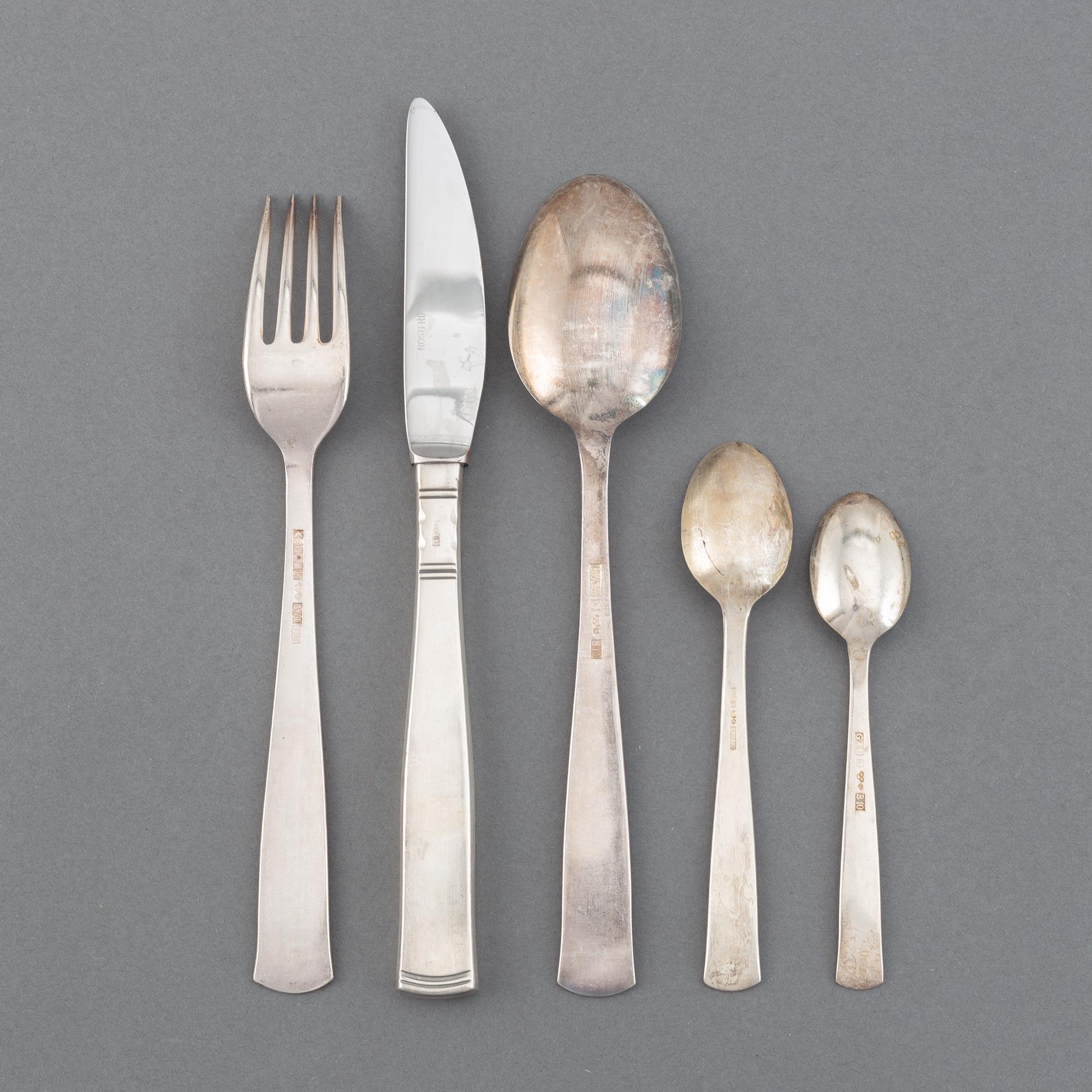 Jacob Ängman, a part 'Rosenholm' silver cutlery, Gab, third quatyer of the 20th century (114 pieces).