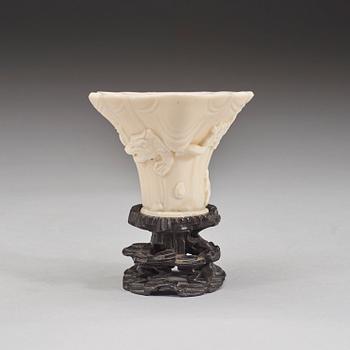A blanc de chine libation cup, Qing dynasty, Kangxi (1662-1722).