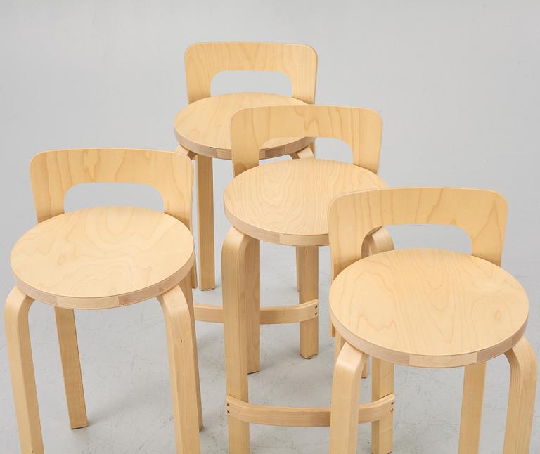 Alvar Aalto, four K65 bar stools, Artek, 2019.