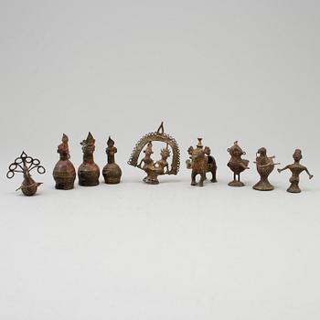 A group of nine metal deities, Southeast Asia, presumably early 20th Century.