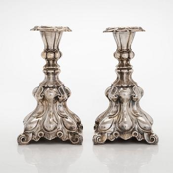 Ljusstakar, ett par, barockstil, silver, Kultakeskus, Tavastehus 1944.