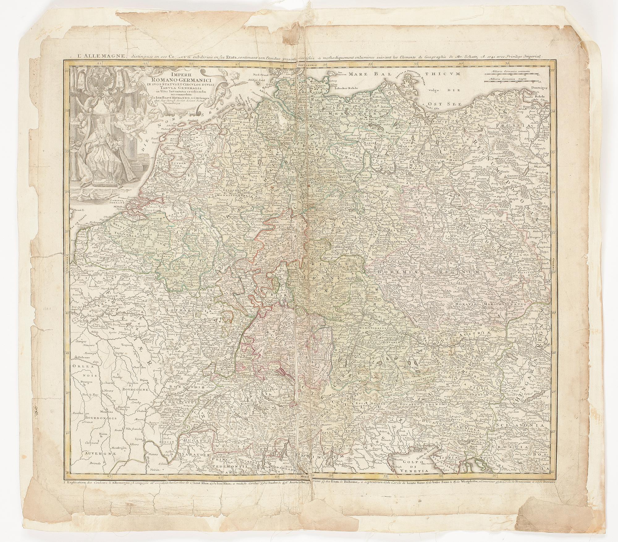 KARTA, handkolorerad, Baptisa Homano, 1600-tal.