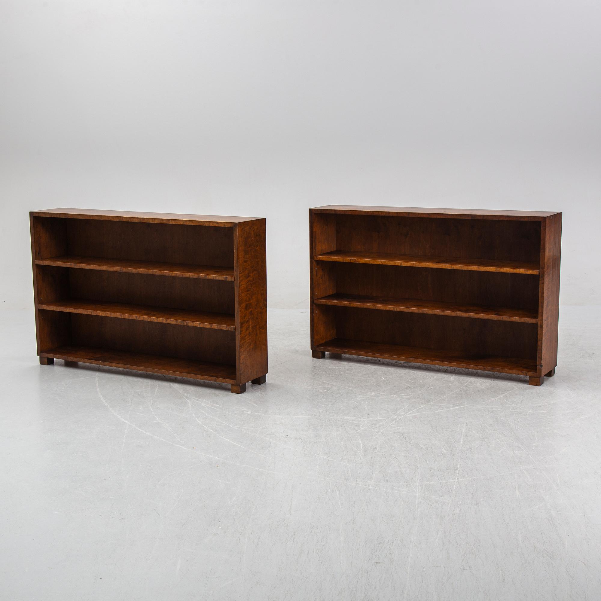 A pair of stained birch book cases, Sweden, 1930s.