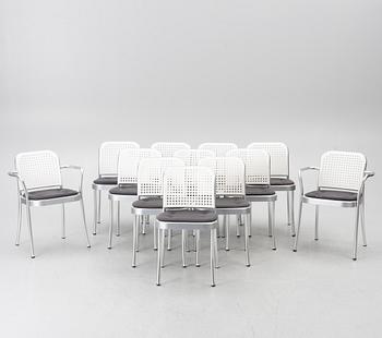 Vico Magistretti, a "Shine" dining table with twelve chairs, De Padova, Italy, around the year 2000.