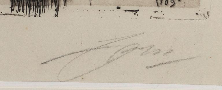 Anders Zorn, a signed etching from 1909.