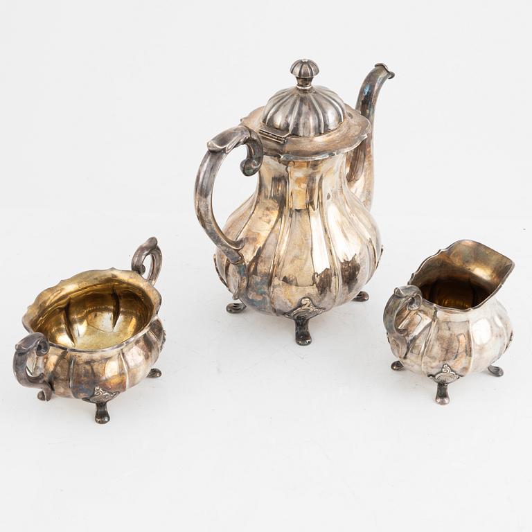 Kaffeservis, 3 delar, silver, möjligtvis Norge, med svenska importstämplar 1900-talets mitt.