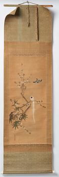 A hanging scroll, ink and color on silk. Japan, 20th century.