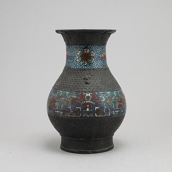A Chinese bronze and cloisonné vase, around the year 1900.