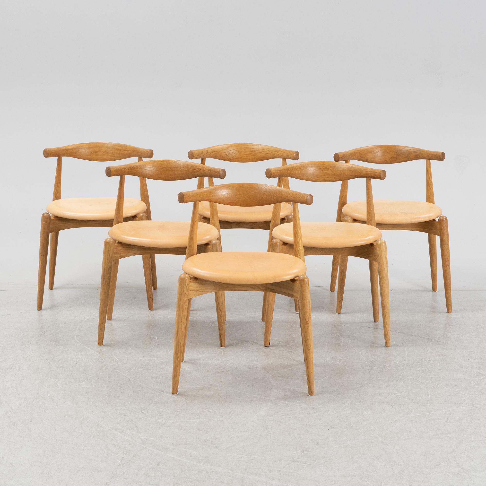 Hans J Wegner, stolar 6 st, modell CH-20, Carl Hansen & son, formgiven 1956.