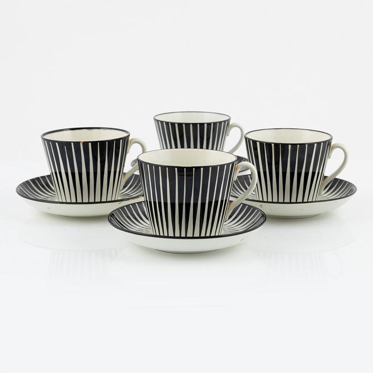 Eugen Trost, four 'Zebra' teacups and saucers, Gefle.