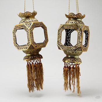 A pair of brass lanterns, China, 20th Century.