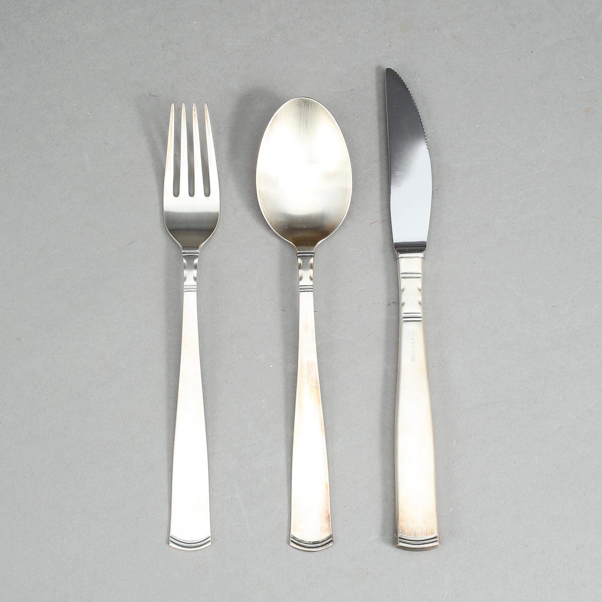 MATBESTICK, silver, 36 delar "Rosenholm", GAB, 1996, vikt ca 945 gram exkl. knivar med stålblad.