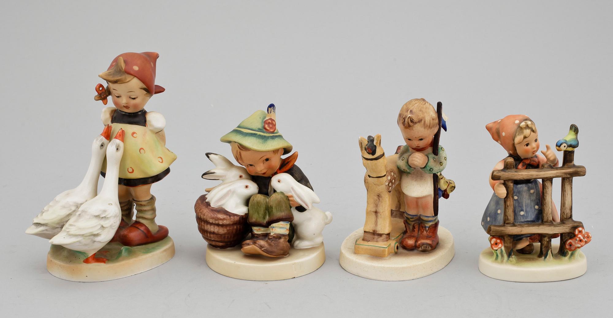 FIGURINER, 4 st, porslin, Hummel, Goebel.