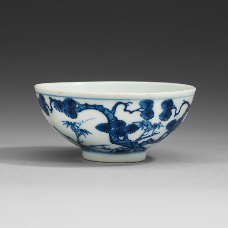 A blue and white bowl, Qing dynasty (1644-1912), with Chenghua six character mark.