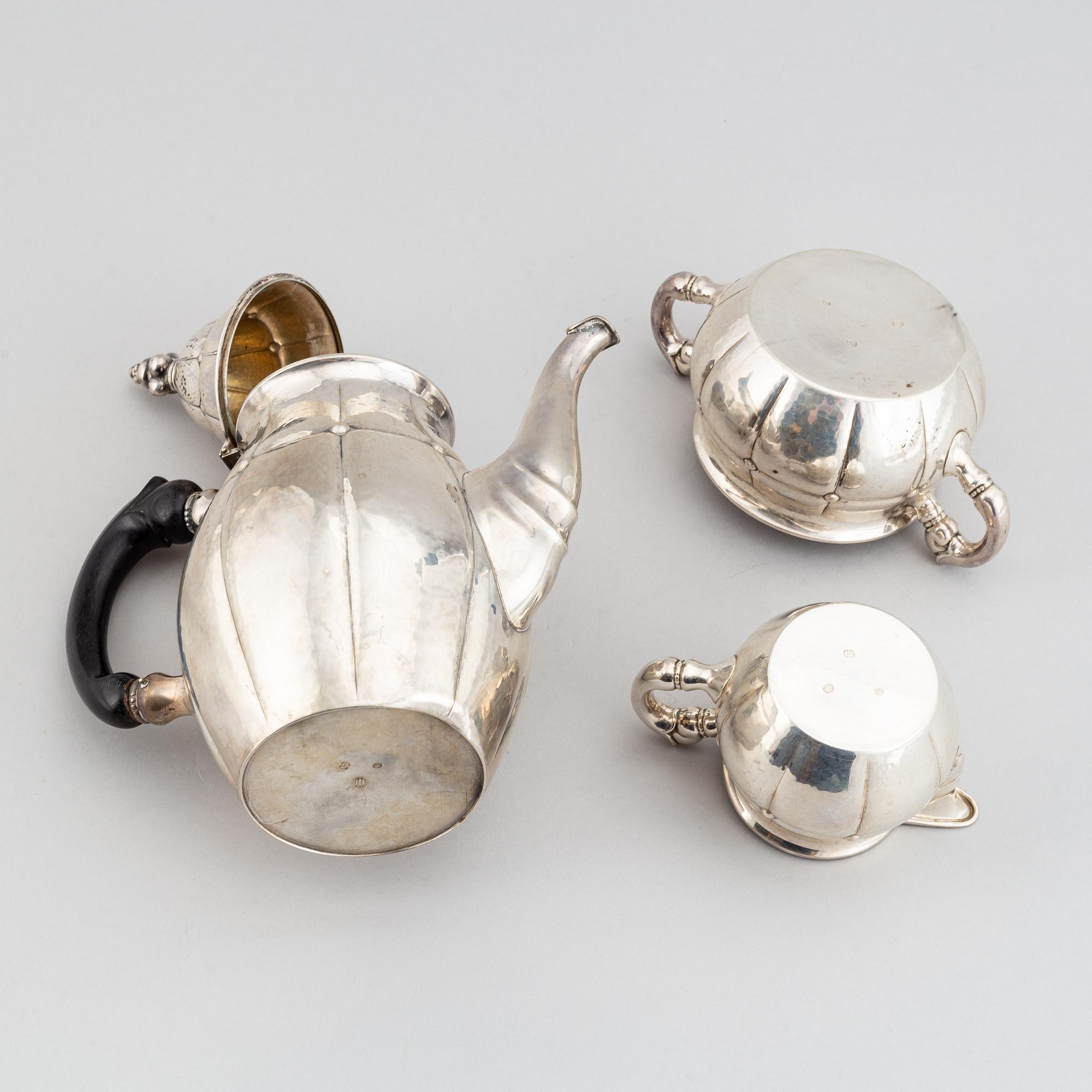 A three piece silver coffee set, mark of Carl M. Cohr, Frederica, Denmark 1927.