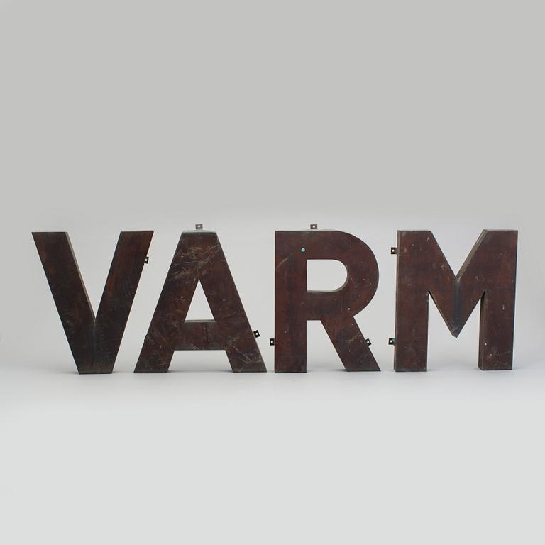 FASADBOKSTÄVER, av metall V, M, A, R, 1900-talets mitt.