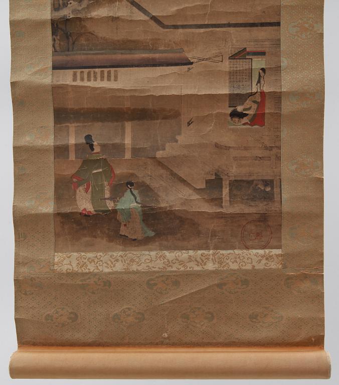 KAKEMON, blandteknik på papper, Japan, troligen 1800-tal.