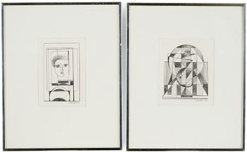 195. Esaias Thorén, Faces and geometric forms, (2).