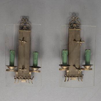 VÄGGLAMPETTER, ett par, Art Déco, 1920-tal.