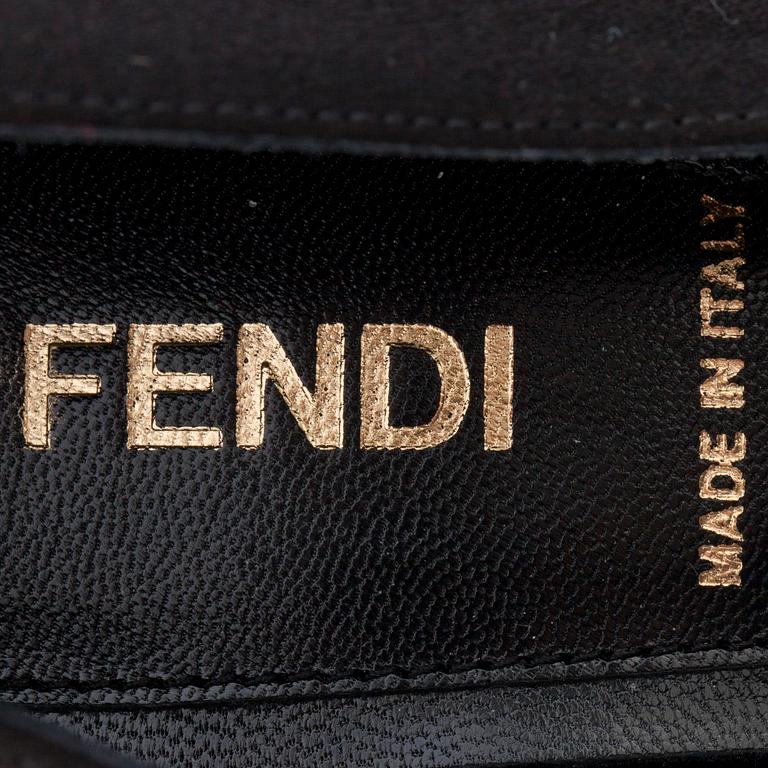 FENDI, a pair of black satin pumps.