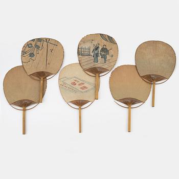 A set of six Japanese fans, Meiji period (1868-1912).