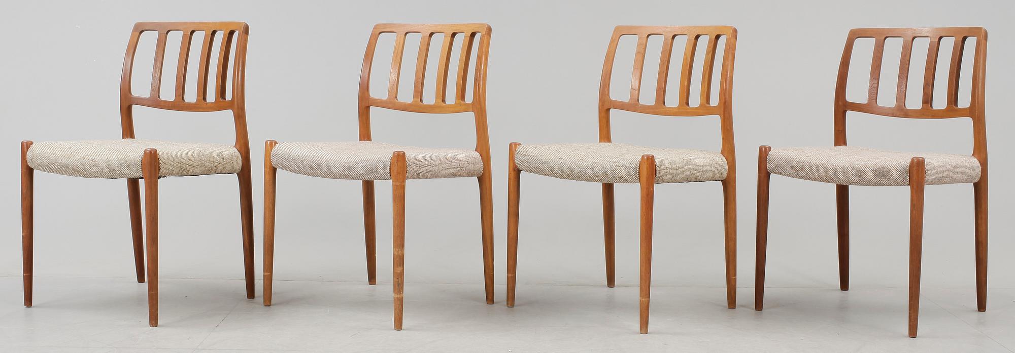 STOLAR, 4 st, "modell 83", Niels o Møller, J.L. Møllers Møbelfabrik, Danmark, 1900-talets andra hälft.