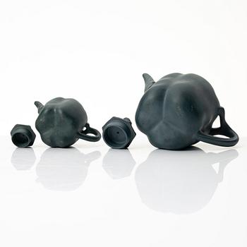 Two blue yixing 'Gonfu' teapots, China,1980s.