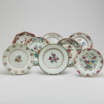 Ten famille rose export plates, Qing dynasty, Qianlong (1736-95).