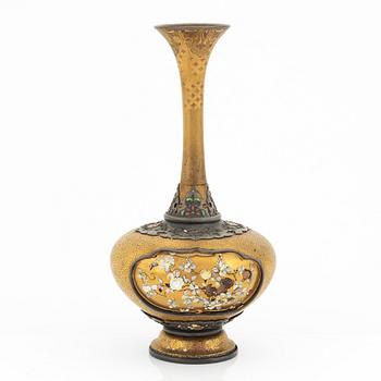 A gold-lacquer, silver moutned Shibayama style vase, Meiji period (1868-1912).