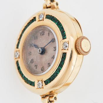 DAMARBANDSUR, 18K guld med smaragder och  gammalslipade diamanter. med anpassat etui.