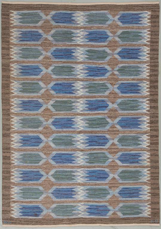 A CARPET, flat weave, "Tulpan", 244,5x172 cm, signed NH KH (Nea Hållfast, Klockargårdens Hemslöjd), Sweden, the 1970's.