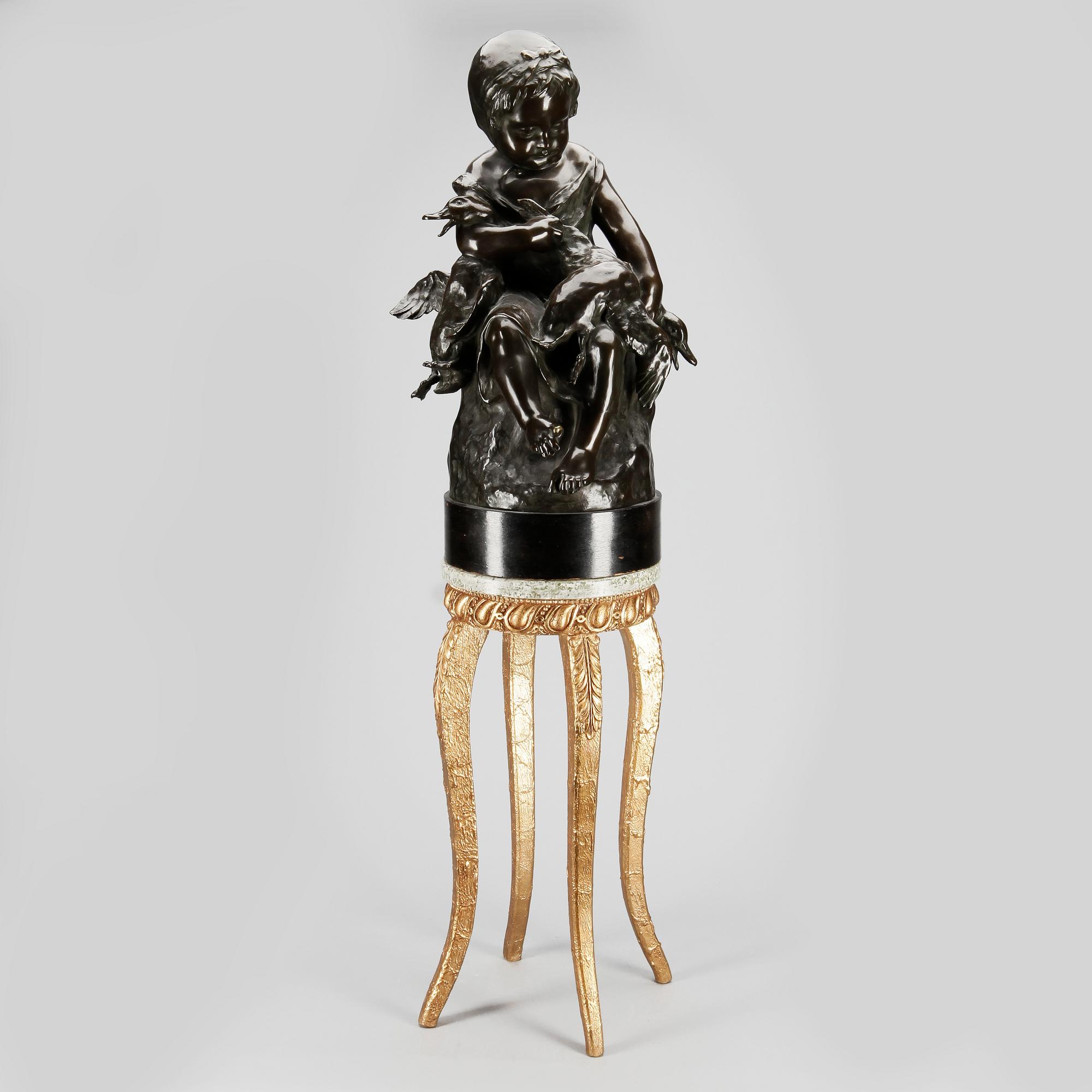 SKULPTUR, patinerad brons, okänd konstnär, signerad och daterad 1906.