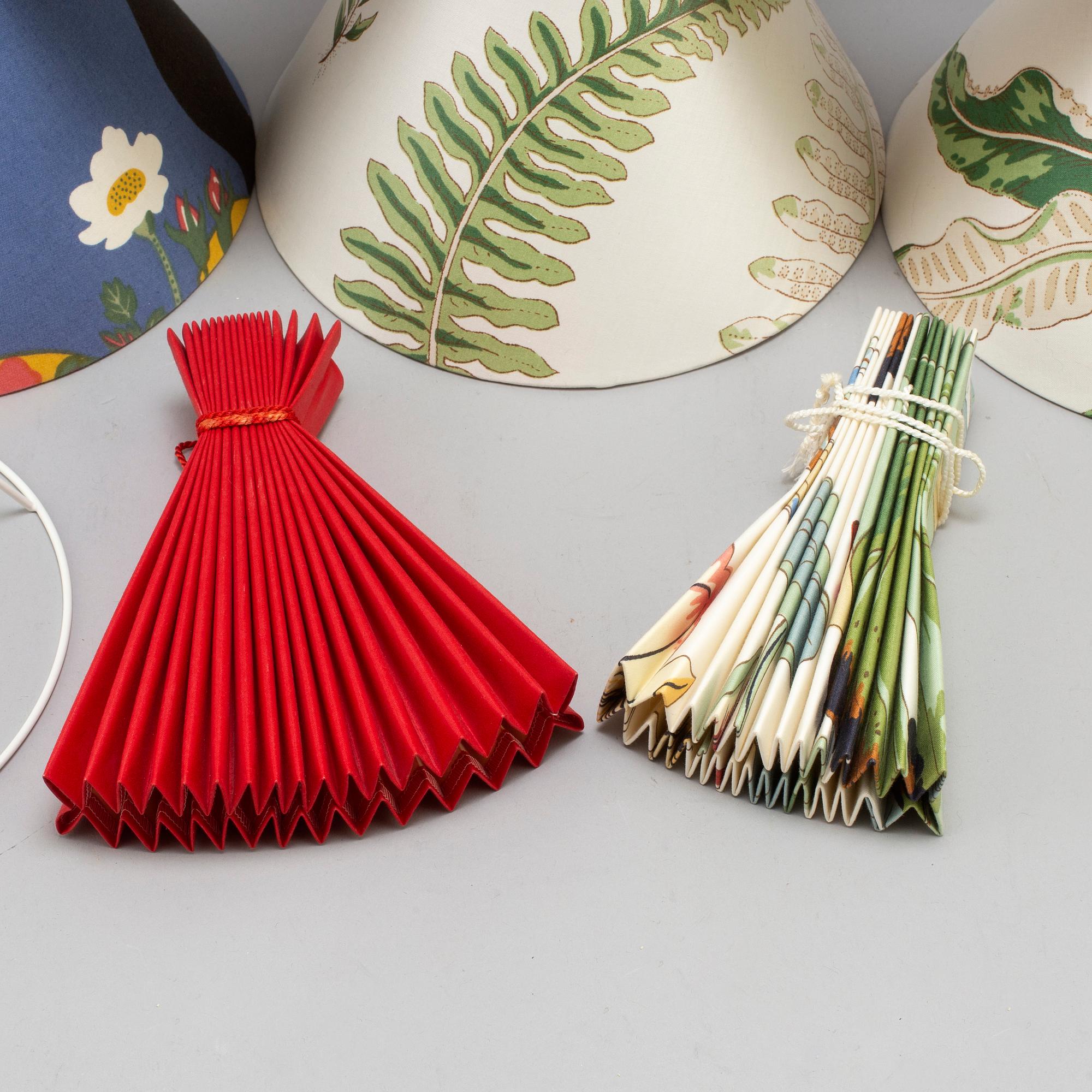 Josef Frank, FIRMA SVENSKT TENN, a set of 10 fabric lamp shades, including Josef Frank's "Anakreon".