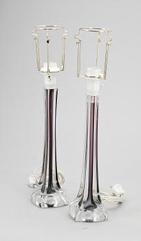 BORDSLAMPOR, ett par, glas, Paul Kedelv Flygsfors, 1950/60-tal.