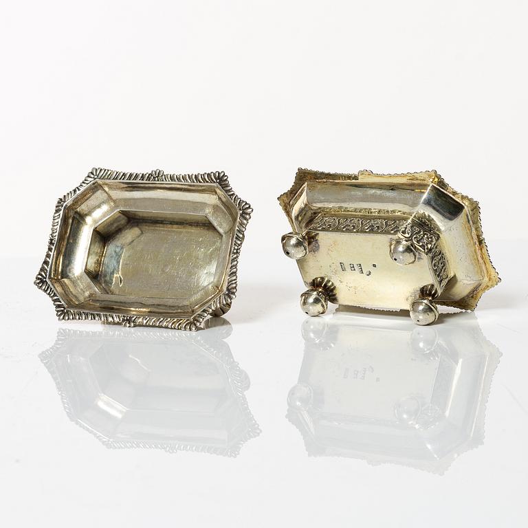 A pair of empire silver salt cellars, 1837.