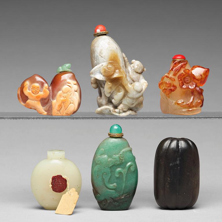 A group of six Chinese snuff bottles, 20th Century.