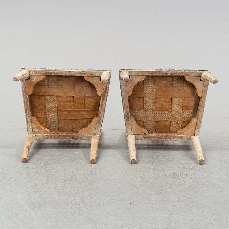 A set of six gustavian chairs made in Lindome by Johannes Andersson (1763-1840), signed IAS+, around the year 1800.