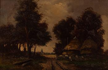 Unknown artist, 19th century, Landscape with figures and sheep.