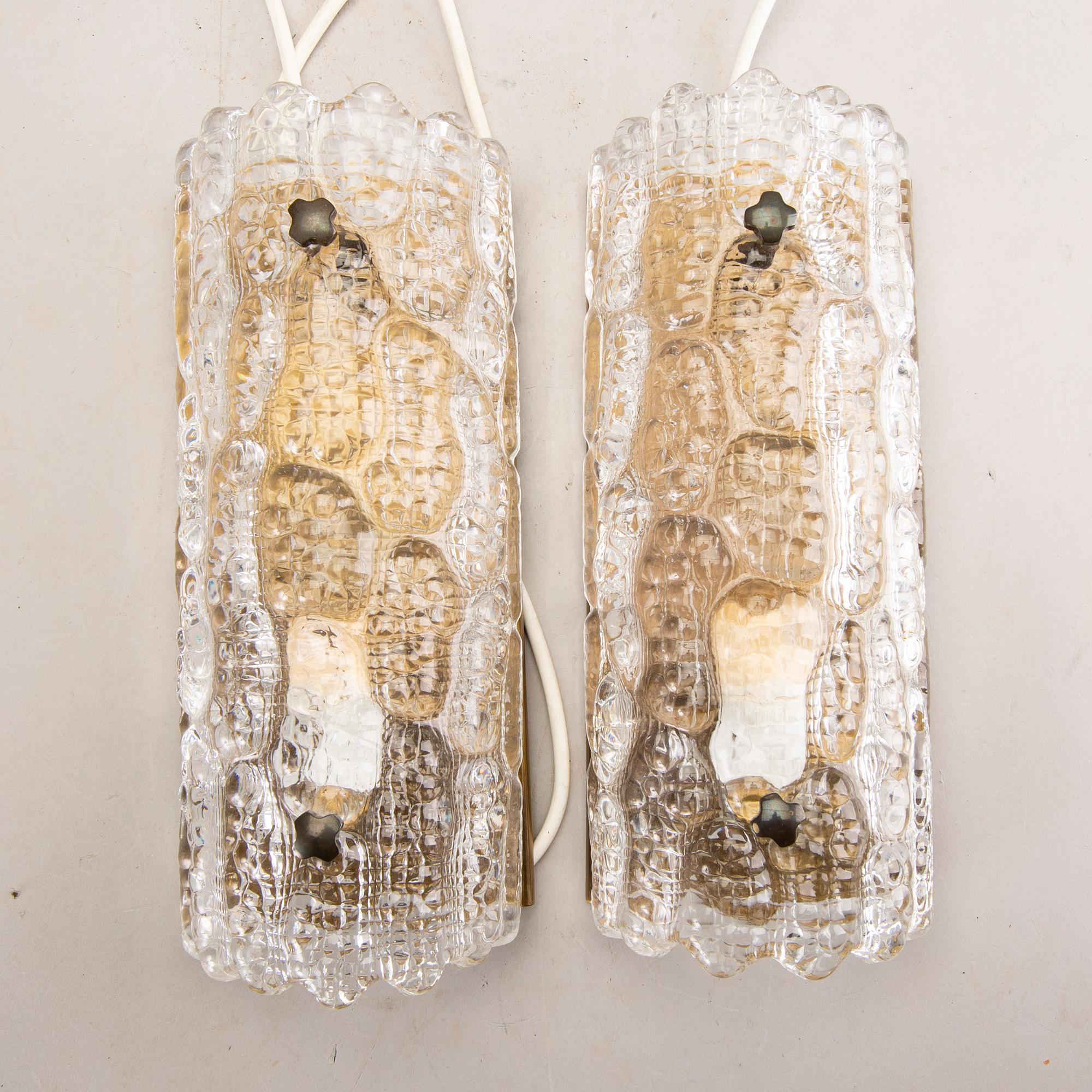 Carl Fagerlund, wall lamps, a pair, Orrefors, 1950s-60s.