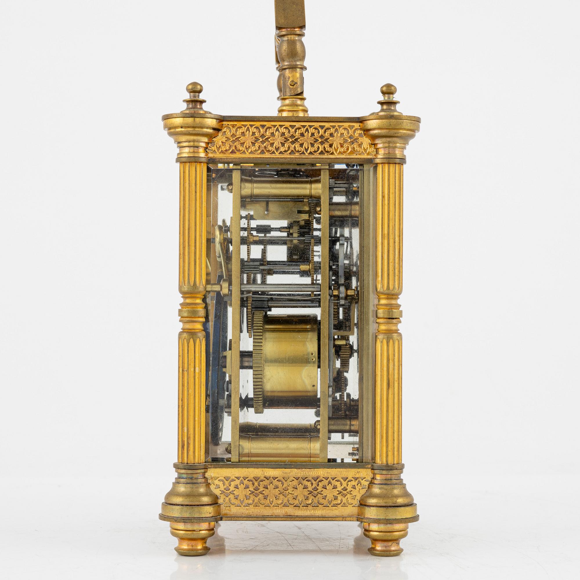 A brass carriage clock, 20th Century.