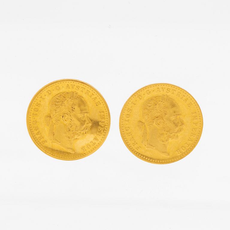 Coins 2 pcs 1 ducat gold, Austria-Hungary 1915.