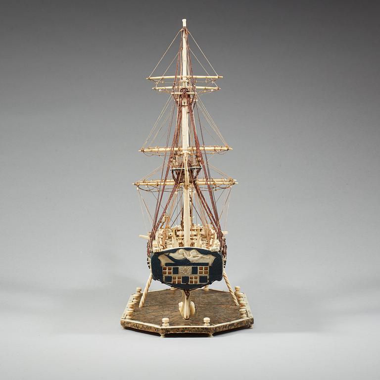 An Anglo-French early 19th century carved bone "Prisoner of War" 40 gun ship model.