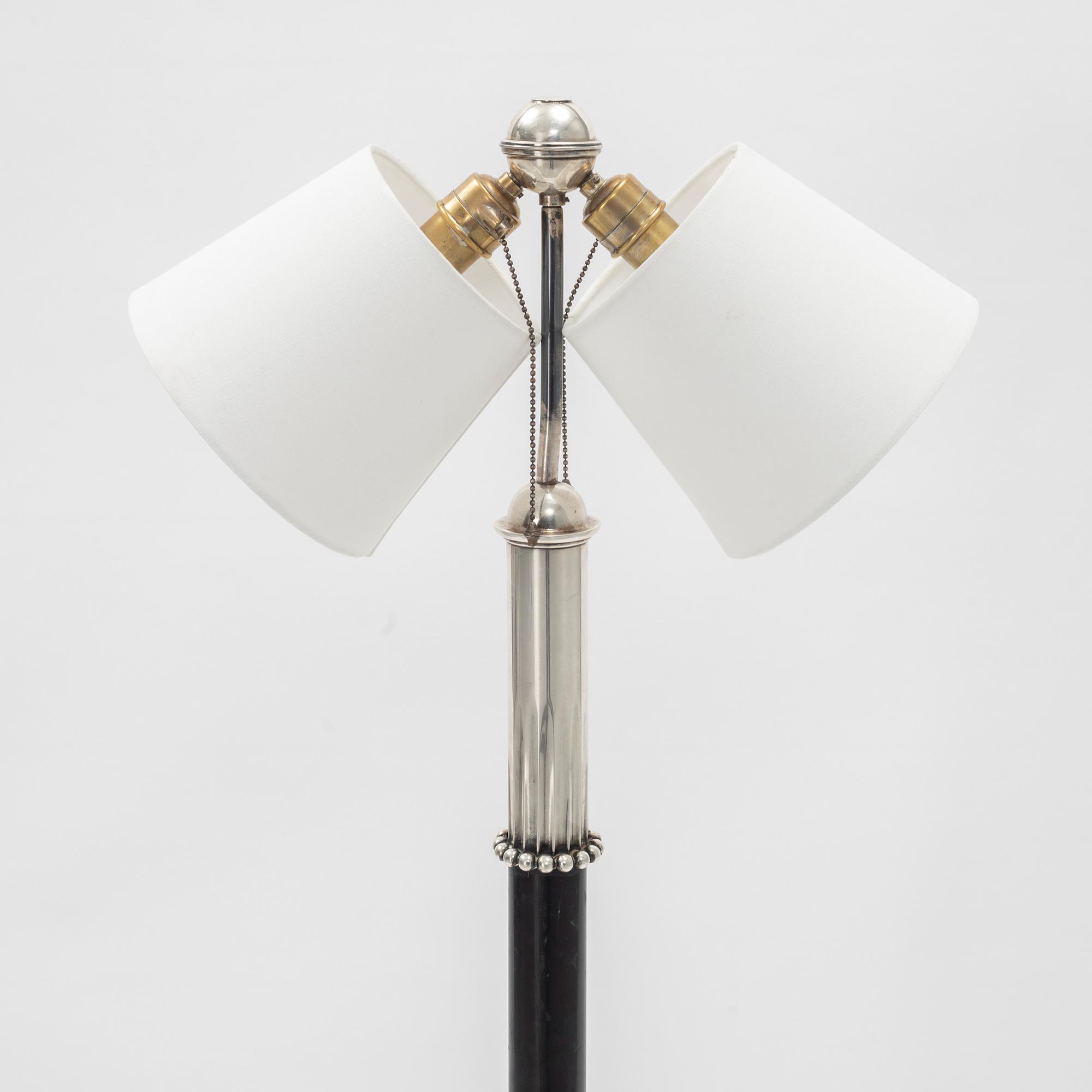 Elis Bergh, a Swedish Grace silver plated floor lamp, C.G Hallberg, Stockholm 1920s-1930s.
